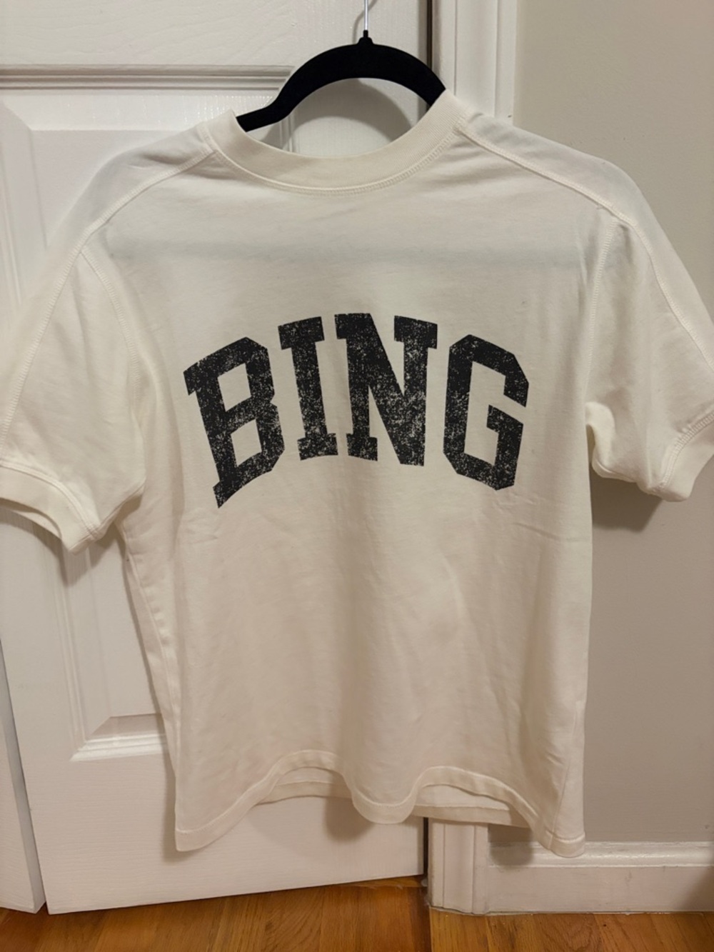 Anine Bing Cream Short-Sleeve Tee with Black Logo